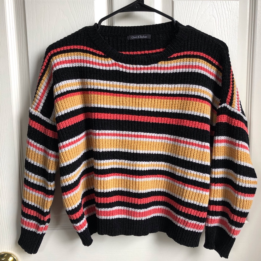 Striped cropped knit sweater
